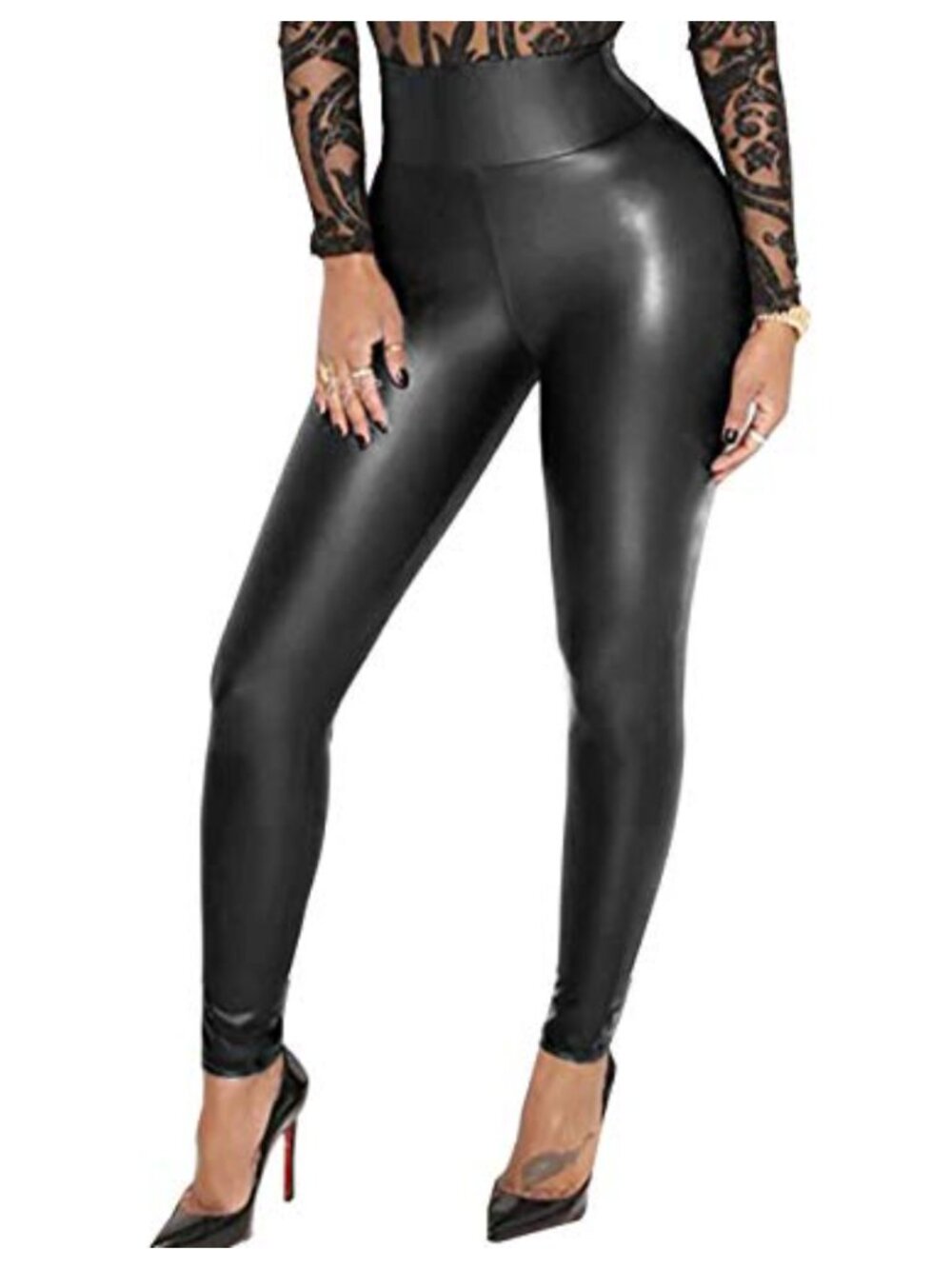 Women Faux Leather Leggings High Waist Butt Lifting PU Skinny Pants